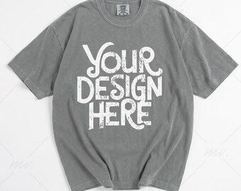 Comfort Colors 1717 Grey T-Shirt Mockup | Oversized Flat Lay | Real Product Photo