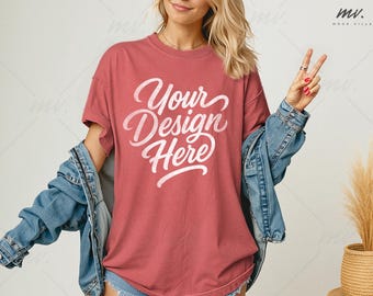 Kreuzkümmel Comfort Colors 1717 Oversized T-shirt Mockup, C1717 Kreuzkümmel Tee Mockup, Damen Comfort Colors 1717 Shirt Mockup, einfaches Modell Mockup