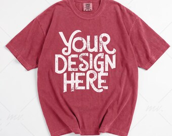 Comfort Colors 1717 Crimson T-Shirt Mockup | Oversized Flat Lay | Real Product Photo