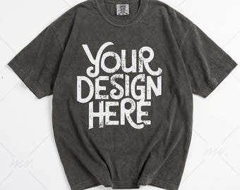 Comfort Colors 1717 Pepper T-Shirt Mockup | Oversized Flat Lay | Real Product Photo