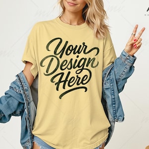 Butter Comfort Colors 1717 Oversized T-shirt Mockup, C1717 Butter Tee Mockup, Women&#39;s Comfort Colors 1717 Shirt Mockup, Simple Model Mockup