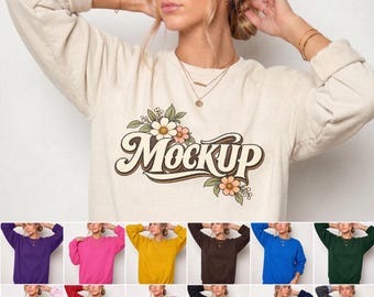 31X Gildan 18000 Sweatshirt Mockup Bundle, Female Model Sweater Mockup, Oversized Women Lifestyle Mockup Templates, Digital Download