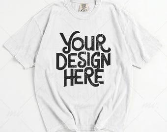 Comfort Colors 1717 White T-Shirt Mockup | Oversized Flat Lay | Real Product Photo