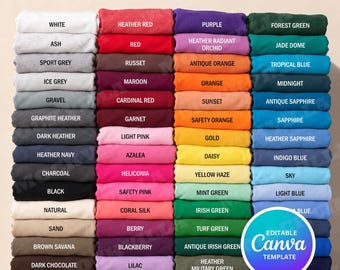 Gildan 5000 Color Chart, 60X Editable G5000 T-Shirt Color Chart Mockup, T-Shirt Color Guide, Digital Download