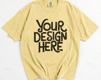 Comfort Colors 1717 Butter T-Shirt Mockup | Oversized Flat Lay | Real Product Photo