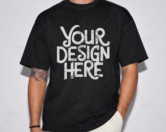 Black Comfort Colors 1717 T-Shirt Mockup, C1717 Men's Tee Mockup, Garment Dyed Shirt Mockup, Male Model T-Shirt Mockup, Simple Trendy Mockup
