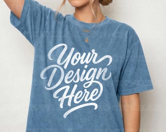 Blue Jean Comfort Colors 1717 Mockup, CC1717 Tshirt Mockup, Female Model Mockup, Oversized Women Tee, Streetwear Shirt Mockup