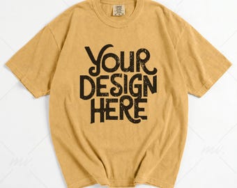 Comfort Colors 1717 Mustard T-Shirt Mockup | Oversized Flat Lay | Real Product Photo