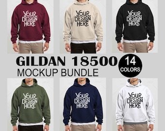 Gildan 18500 Hooded Sweatshirt Mockup Bundle | Male G185 Hoodie Mock-up Bundle | Real Model Mockups | Mens Neutral Simple Gildan 18500 Mock