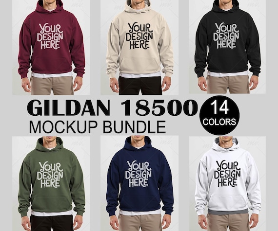 Gildan 18500 Hooded Sweatshirt Mockup Bundle | Male G185 Hoodie Mock-up Bundle | Real Model Mockups | Mens Neutral Simple Gildan 18500 Mock