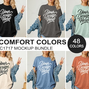 Comfort Colors 1717 Oversized T-shirt Mockup Bundle, C1717 Women&#39;s Mockup Bundle, Female Model Mockup, Garment dyed Women&#39;s t-shirt Mockup.
