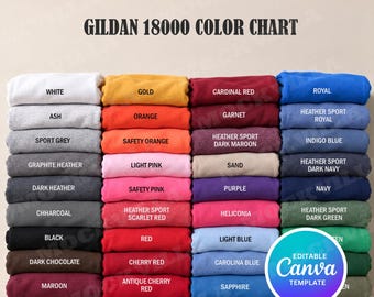 Gildan 18000 Color Chart, 36X Editable G18000 Sweatshirt Color Chart Mockup, Crewneck Color Guide, Digital Download
