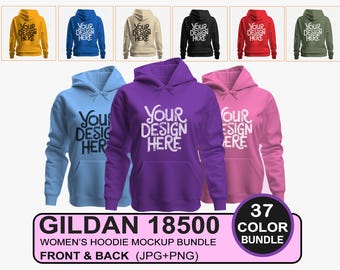 Womens Gildan 18500 Hoodie Mockup Bundle, Front Back Hooded Sweatshirt Mock-up, G185 Mock up Hoodie, 3D Gildan 18500 Mockup, Minimal Mockups