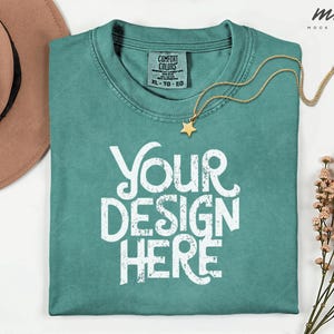 Light Green Comfort Colors 1717  Flatlay T-shirt Mockup, C1717 Light Green Tee Mockup, Folded Comfort Colors 1717 Shirt Mockup, real product