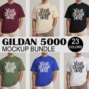 Modelbundel Gildan 5000 T-shirt, mockupbundel heren G5000-T-shirt, mockupbundel heren T-shirt, Mockup Gildan 5000 mannelijk model, eenvoudig mockup