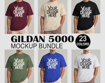 Gildan 5000 Tshirt Mockup Bundle, Men G5000 T-Shirt Mock-up Bundle, Male TShirt Mockup Bundle, Gildan 5000 Male Model Mockup, Simple Mockup