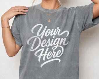 Granite Comfort Colors 1717 Mockup, CC1717 Tshirt Mockup, Female Model Mockup, Oversized Women Tee, Streetwear Shirt Mockup