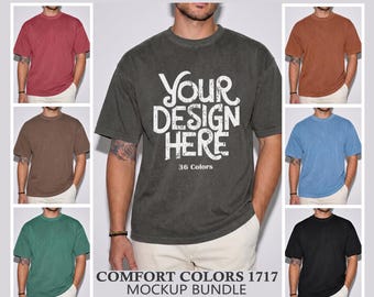 Comfort Colors 1717 Tshirt Mockup Bundle, Men C1717 T-Shirt Mock-up Bundle, Male TShirt Mockup Bundle, C1717 Simple Male Model Tee Mockup