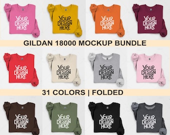 Gildan 18000 Sweatshirt Mockup Bundle, G180 Crewneck Flat Lay Mock-up Bundle, Real Flatlay Mock, Folded Minimal Neutral Simple Aesthetic