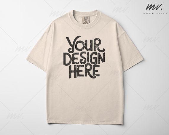 Ivory Comfort Colors 1717 Tshirt Mockup, CC 1717 Flat Lay T-Shirt Mock-Up, Real Product, Minimal Basic Simple Background, Flatlay Tee Mock