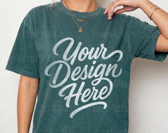 Blue Spruce Comfort Colors 1717 Mockup, CC1717 Tshirt Mockup, Female Model Mockup, Oversized Women Tee, Streetwear Shirt Mockup