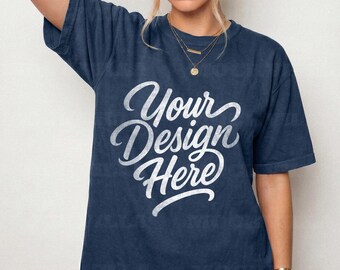 Midnight Comfort Colors 1717 Mockup, CC1717 Tshirt Mockup, Female Model Mockup, Oversized Women Tee, Streetwear Shirt Mockup