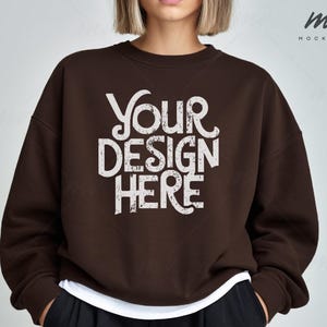 Gildan 18000 Dark Chocolate Sweatshirt Mockup | G180 Brown Crewneck Sweatshirt Mock-up | Real Model Mock | Trendy Casual Neutral Aesthetic