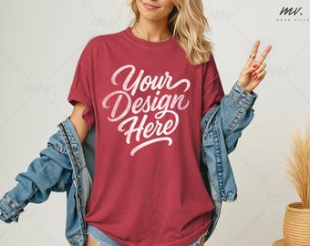 Chili Comfort Colors 1717 Oversized T-shirt Mockup, C1717 Chili Tee Mockup, Women's Comfort Colors 1717 Shirt Mockup, Simple Model Mockup