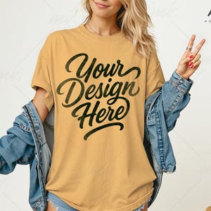 Mustard Comfort Colors 1717 Oversized T-shirt Mockup, C1717 Mustard Tee Mockup, Womens Comfort Colors 1717 Shirt Mockup, Simple Model Mockup
