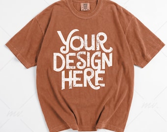 Comfort Colors 1717 Yam T-Shirt Mockup | Oversized Flat Lay | Real Product Photo