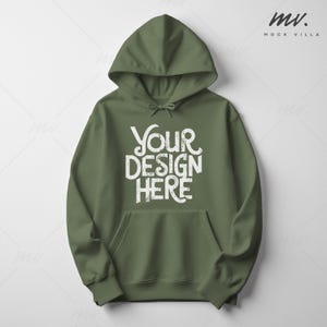 Gildan 18500 Military Green Flatlay Hoodie Mockup, G18500 Military Green Hooded Sweatshirt Mock up, Simple Flat Lay Military Green Mockup