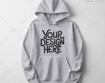 Gildan 18500 Sport Grey Flatlay Hoodie Mockup, G18500 Sport Grey Hooded Sweatshirt Mock up, Simple Flat Lay Sport Grey Hoodie Mockup, Simple