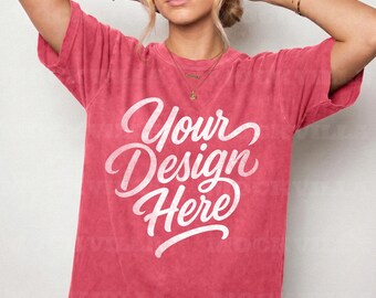 Watermelon Comfort Colors 1717 Mockup, CC1717 Tshirt Mockup, Female Model Mockup, Oversized Women Tee, Streetwear Shirt Mockup