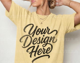 Butter Comfort Colors 1717 Mockup, CC1717 Tshirt Mockup, Female Model Mockup, Oversized Women Tee, Streetwear Shirt Mockup
