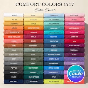 64X Editable Comfort Colors 1717 Color Chart Mockup, C1717 T-shirt color guide, digital download