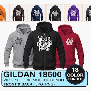 Zip UP Hoodie Mockup Gildan 18600 Zip Up Hooded Sweatshirt Mockup G186 Zip Hoodie Mockup 3D Front And Back Full Zip Hoodie Mock Up Png