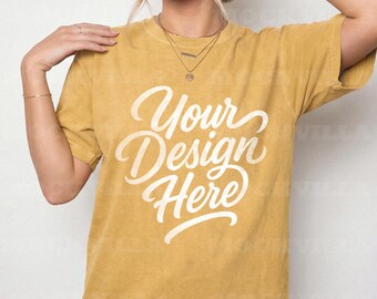 Mustard Comfort Colors 1717 Mockup, CC1717 Tshirt Mockup, Female Model Mockup, Oversized Women Tee, Streetwear Shirt Mockup