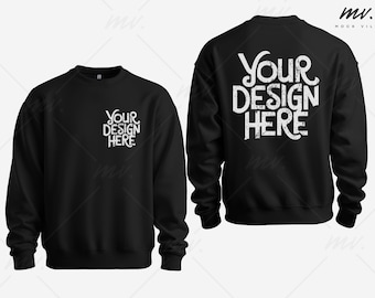 Black Sweatshirt Mockup, Front And Back Gildan 18000 Crewneck Sweatshirt Mockup, G180 Black Sweater Mockup, Minimal 3D Sweatshirt Mockup