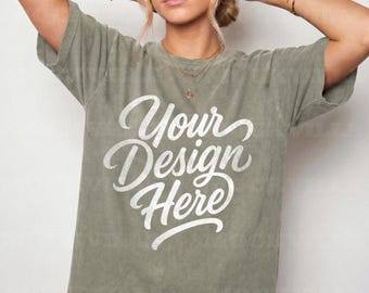 Sandstone Comfort Colors 1717 Mockup, CC1717 Tshirt Mockup, Female Model Mockup, Oversized Women Tee, Streetwear Shirt Mockup