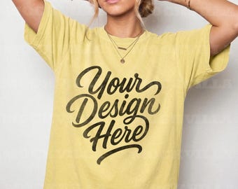Banana Comfort Colors 1717 Mockup, CC1717 Tshirt Mockup, Female Model Mockup, Oversized Women Tee, Streetwear Shirt Mockup