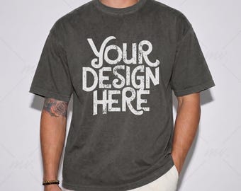 Pepper Comfort Colors 1717 T-Shirt Mockup, C1717 Men's Tee Mockup, Garment Dyed Shirt Mockup, Male Model T-Shirt Mockup, Simple Trendy Mock