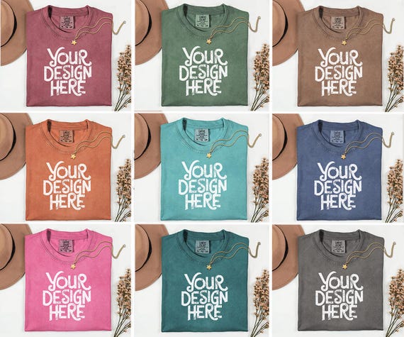 40X Comfort Colors 1717 Flatlay T-shirt Mockup Bundle, C1717 Flatlay Mockup Bundle, Folded Tee Mockup, Garment dyed Unisex t-shirt Mockup.