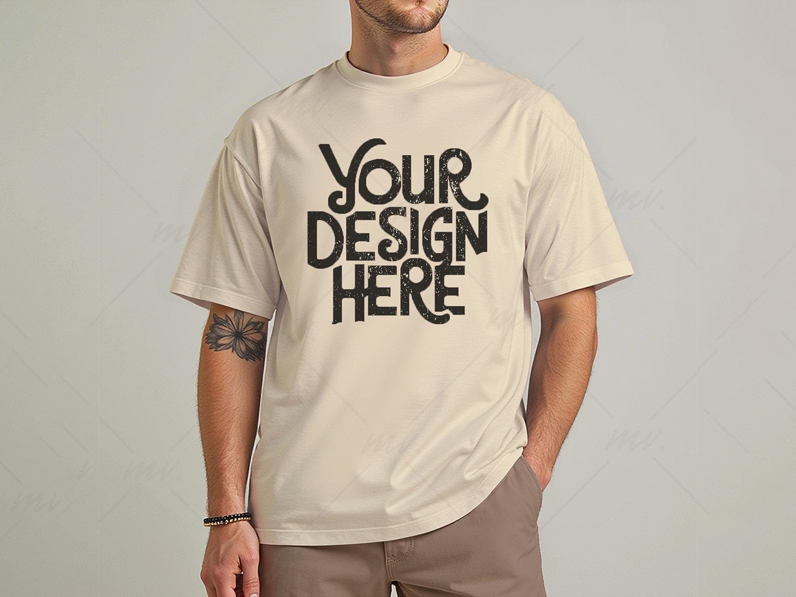 Gildan 5000 Sand T-Shirt Mockup, Real Male Model Mock, Simple Aesthetic Mens Sand Tshirt Mockup, Sand G 5000 Mock-up, Sand Tee Mockup