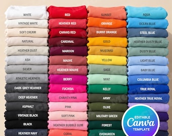 Bella Canvas 3001 Color Chart, 60X Editable 3001 T-Shirt Color Chart Mockup, T-Shirt Color Guide, Digital Download