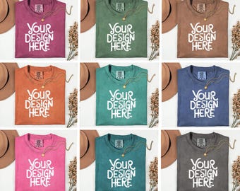 64X Comfort Colors 1717 Flatlay T-shirt Mockup Bundle, C1717 Flatlay Mockup Bundle, Folded Tee Mockup, Garment dyed Unisex t-shirt Mockup.