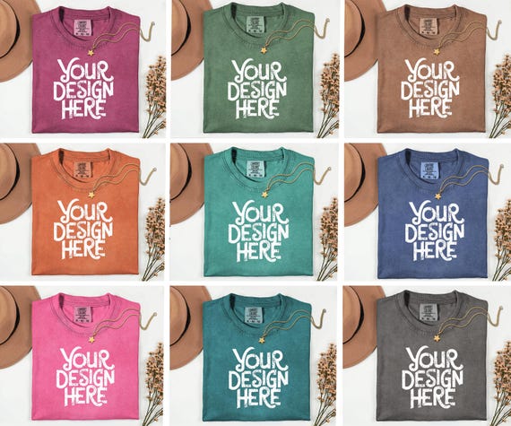64X Comfort Colors 1717 Flatlay T-shirt Mockup Bundle, C1717 Flatlay Mockup Bundle, Folded Tee Mockup, Garment dyed Unisex t-shirt Mockup.
