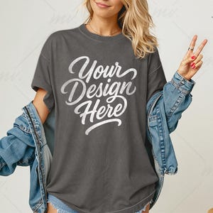 Pepper Comfort Colors 1717 Oversized T-shirt Mockup, C1717 Pepper Tee Mockup, Women&#39;s Comfort Colors 1717 Shirt Mockup, Simple Model Mockup