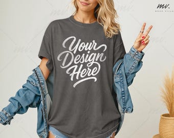 Mockup di t-shirt oversize Pepper Comfort Colors 1717, Mockup di t-shirt Pepper C1717, Mockup di maglietta da donna Comfort Colors 1717, Mockup di modello semplice