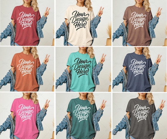 48X Comfort Colors 1717 Oversized T-shirt Mockup Bundle, C1717 Womens Mockup Bundle, Female Model Mockup, Garment dyed Womens tshirt Mockup.