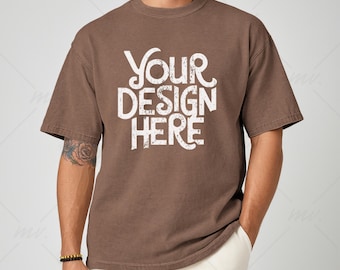 Espresso Comfort Colors 1717 T-Shirt Mockup, C1717 Men's Tee Mockup, Garment Dyed Shirt Mockup, Male Model T-Shirt Mockup, Simple  Mockup